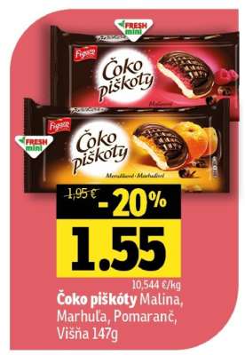 Čoko piškóty Malina, Marhuľa, Pomaranč, Višňa 147g