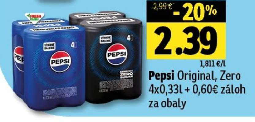 Pepsi Original, Zero 4x0,33l