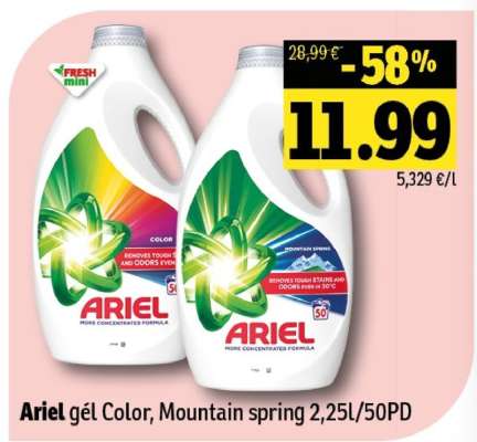 Ariel gel Color, Mountain spring 2,25L/50PD