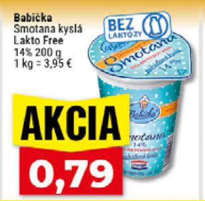 Babička Smotana kyslá Lakto Free 14% 200g
