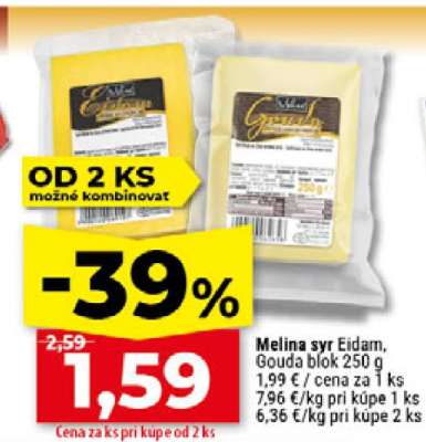 Melina syr eidam, gouda blok 250 g