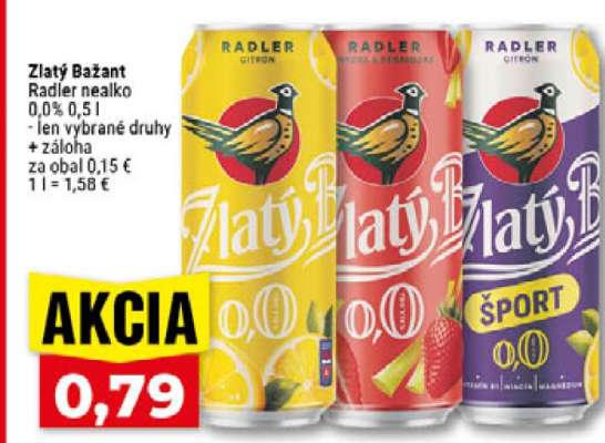 Zlatý Bažant Radler nealko 0,0% 0,5l