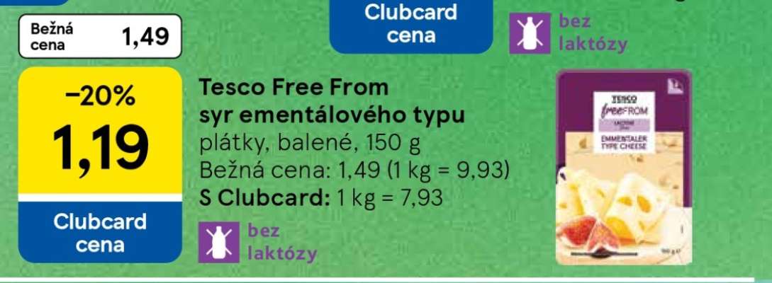 Tesco Free From sýr ementálového typu