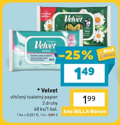 Velvet vlhčený toaletný papier