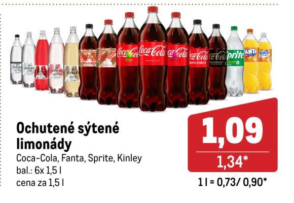 Ochutené sýtené limonády Coca-Cola, Fanta, Sprite, Kinley
