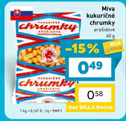 Miva kukuričné chrumky arašidové, 60 g