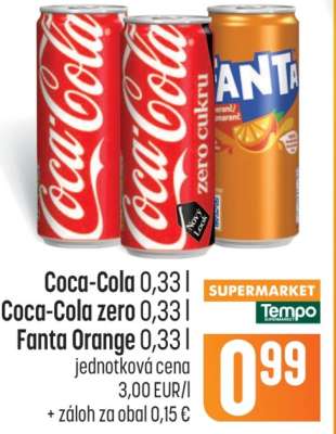 Coca-Cola 0,33 | Coca-Cola zero 0,33 | Fanta Orange 0,33