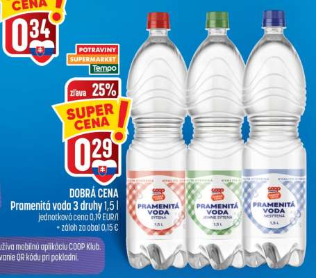 DOBRÁ CENA Pramenitá voda 3 druhy 1,5 l