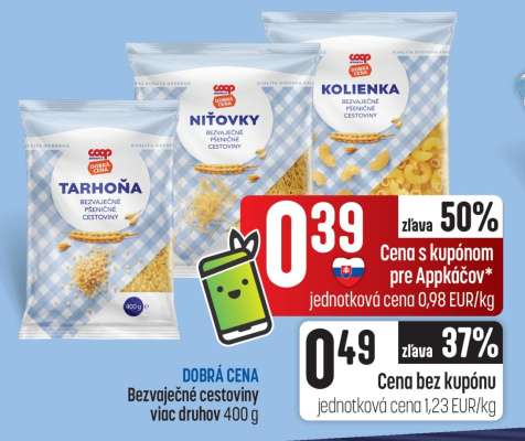 DOBRÁ CENA Bezvaječné cestoviny