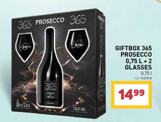 GIFTBOX 365 PROSECCO 0,75 L + 2 GLASSES