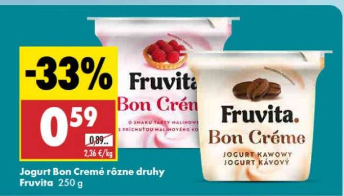 Jogurt Bon Créme rôzne druhy Fruvita 250 g