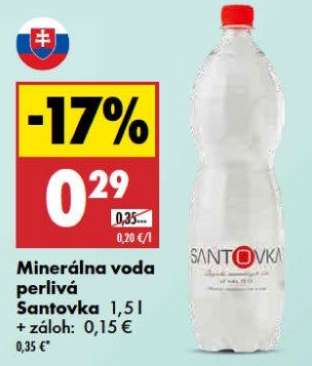 Minerálna voda perlivá Santovka 1,5 l