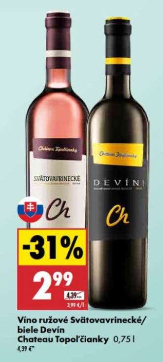 Víno ružové Svätovavrinecké/biele Devín Chateau Topoľčianky