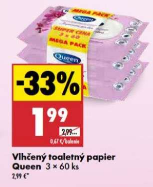 Vlhčený toaletný papier Queen 3 × 60 ks