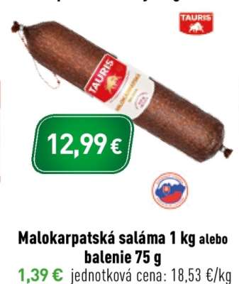 Malokarpatská saláma 1 kg alebo balenie 75 g