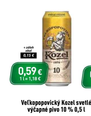 Velkopopovický Kozel svetlé výčapné pivo 10 % 0,5 l