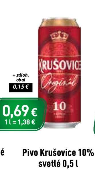 Pivo Krušovice 10% svetlé 0,5 l