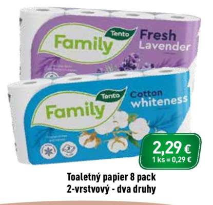 Toaletný papier 8 pack 2-vrstvový - dva druhy