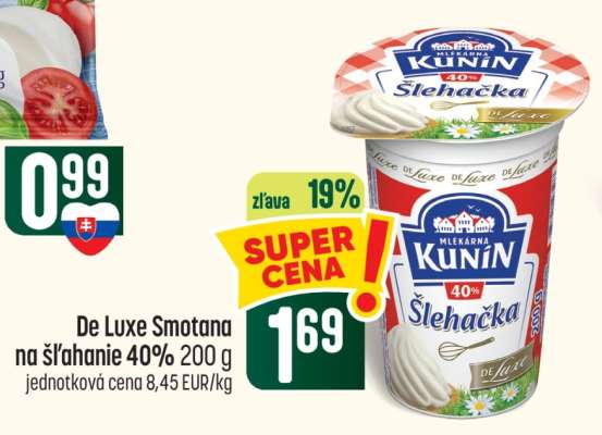 De Luxe smotana na šľahanie 40% 200 g
