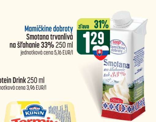 Mamičkine dobroty Smotana trvanlivá na šľahanie 33% 250 ml