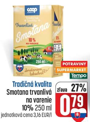 Tradičná kvalita Smotana trvanlivá na varenie 10% 250 ml