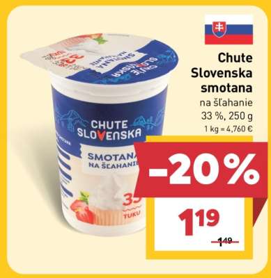 Chute Slovenska smotana na šľahanie 33%, 250 g