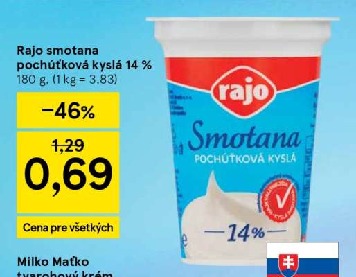 Rajo Smotana pochúťková kyslá 14%