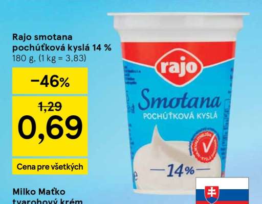 Rajo Smotana pochúťková kyslá 14%