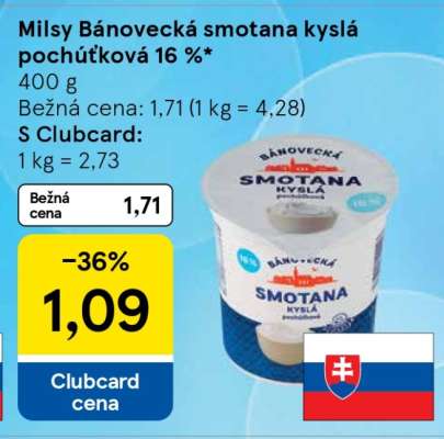 Milsy Bánovecká smotana kyslá pochúťková 16 %