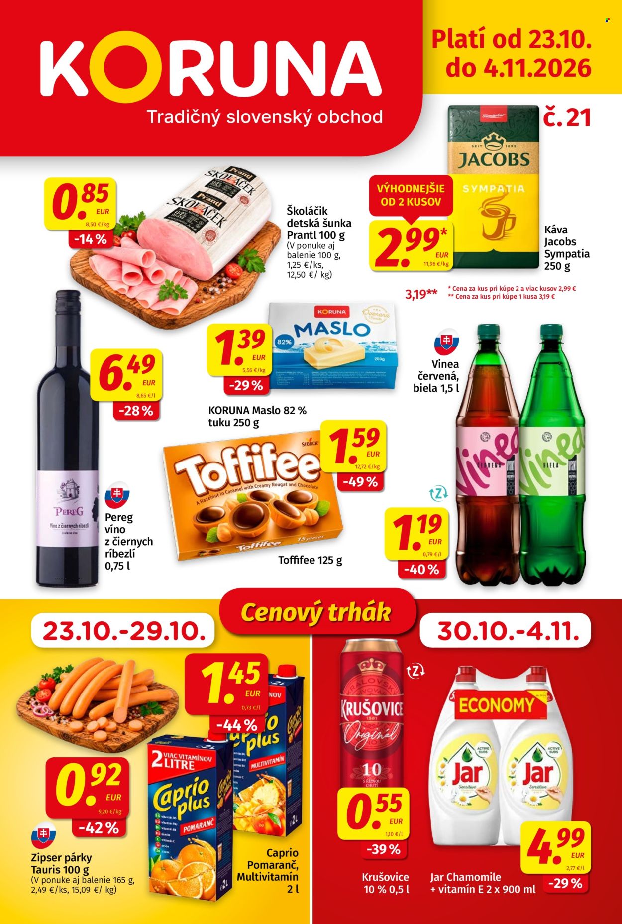 Leták Potraviny KORUNA - 23.10.2026 - 4.11.2026. Strana 1
