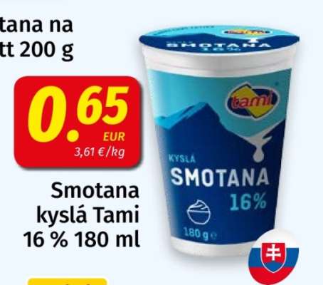 Smotana kyslá Tami 16% 180 ml