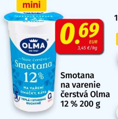 Smotana na varenie čerstvá Olma 12% 200 g
