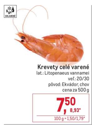 Krevety celé varené