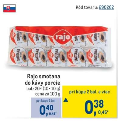 Rajo smotana do kávy porcie