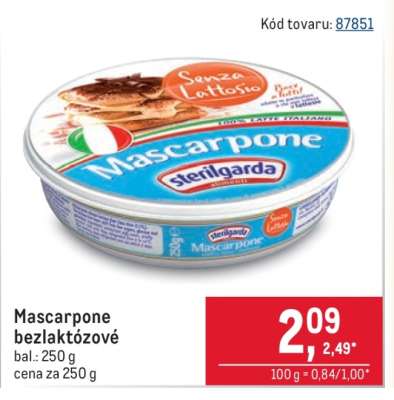 Mascarpone bezlaktózové