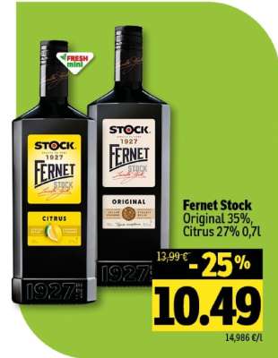 Fernet Stock Original 35%, Citrus 27% 0,7l