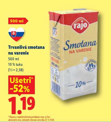 Trvanlivá smotana na varenie