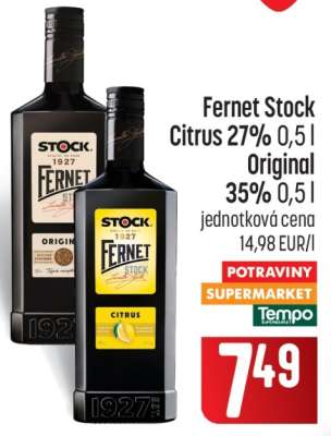 Fernet Stock Citrus 27% 0,5 l / Original 35% 0,5 l